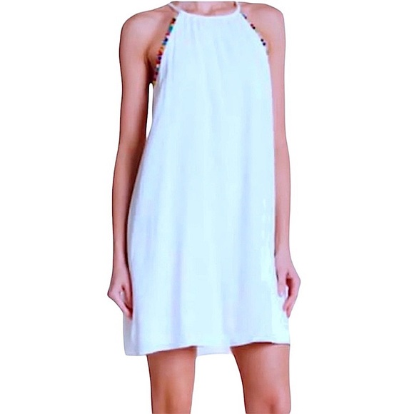 $110 Vanity Room Dress Bead + Pompom Trim Small Ivory Tropical CoverUp LIned NWT - Picture 3 of 16